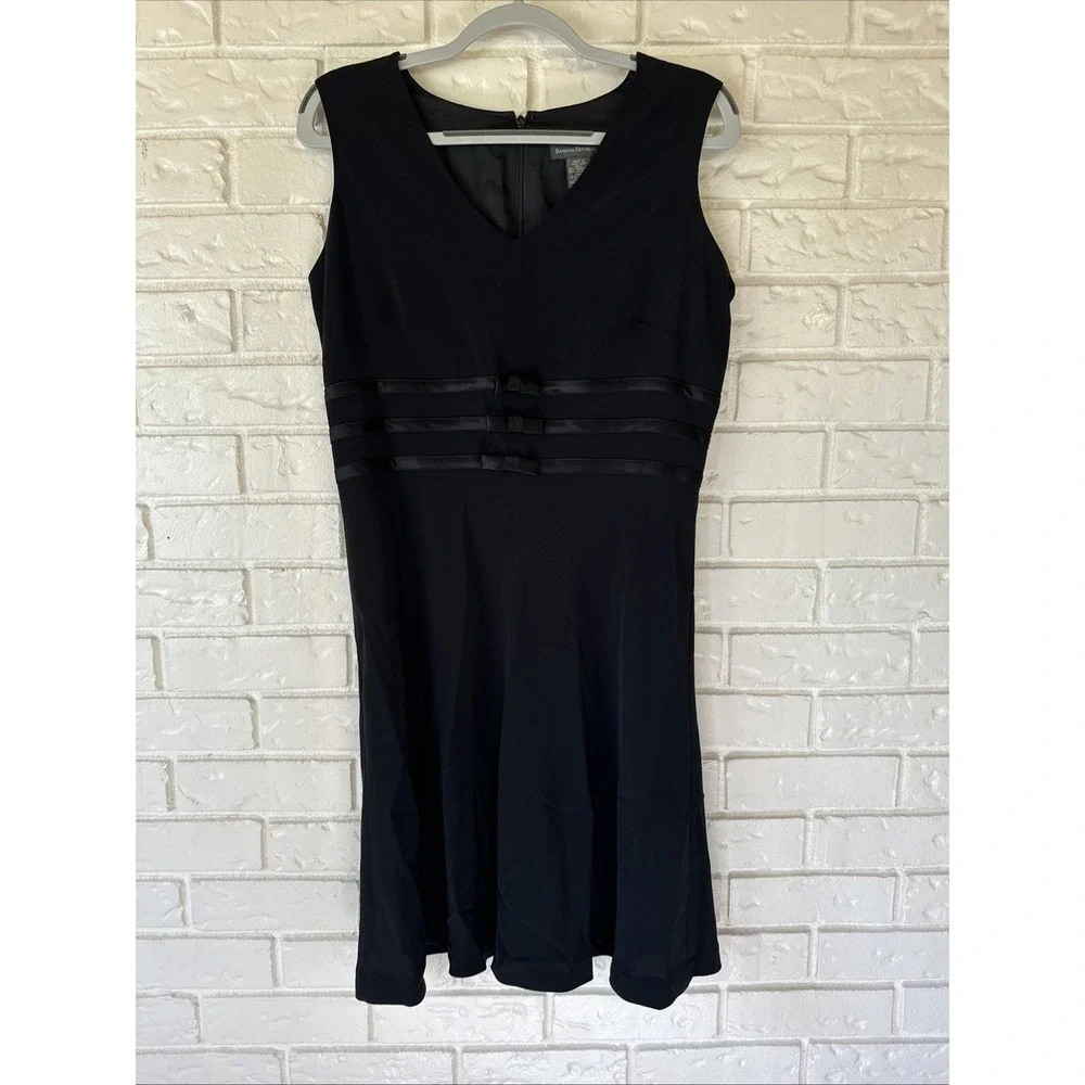Banana‎ Republic Size 12 Y2K Little Black Fit & Flare Dress Satin Ribbons & Bows